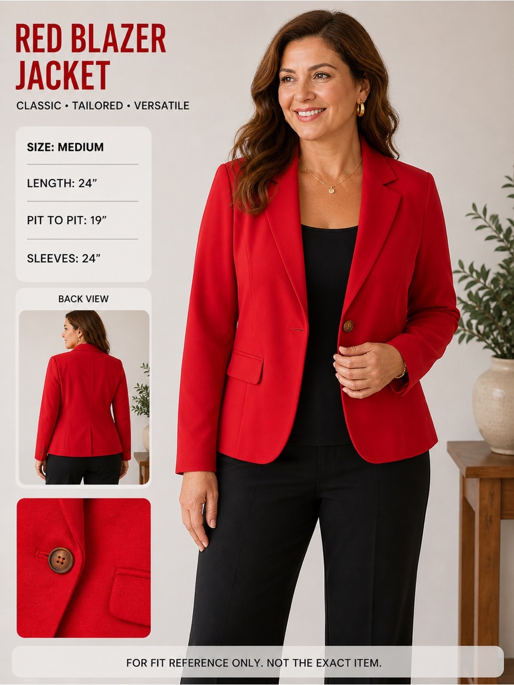 Red Tailored Blazer Jacket Medium Classic Structured Workwear